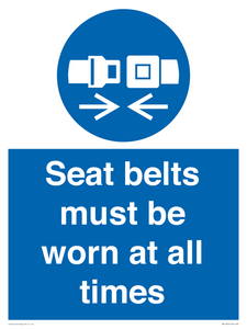 Seat belts must be worn at all times
